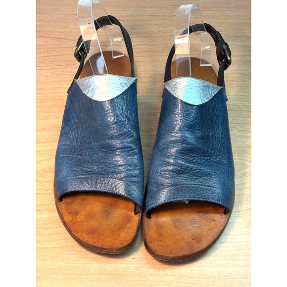 Silvano Sassetti Italy Navy and Sillver Leather Sandals Women's 9 US | 40 EU - Picture 1 of 12